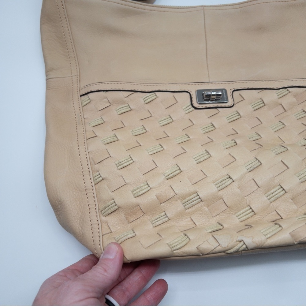 B Makowsky Glove Maisie Leather Hobo Bag with Woven Detail Basketweave Light Tan - Picture 4 of 15